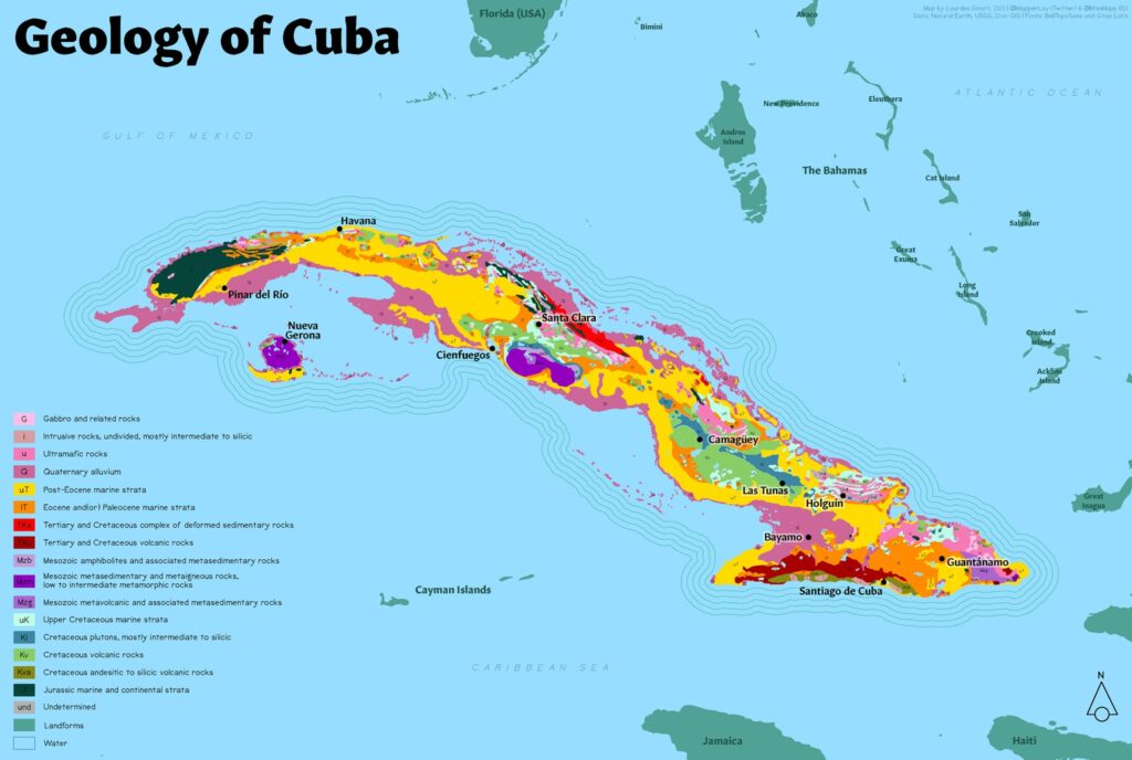 Carte géologique de Cuba.