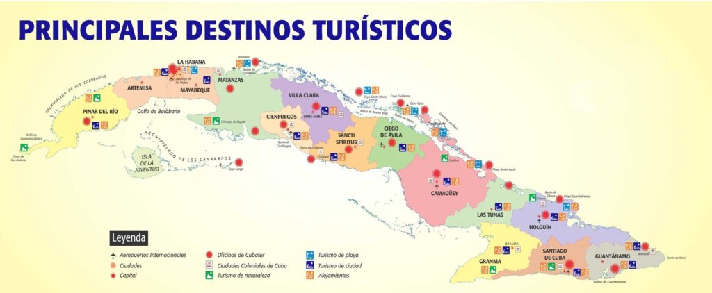 Carte touristique de Cuba.