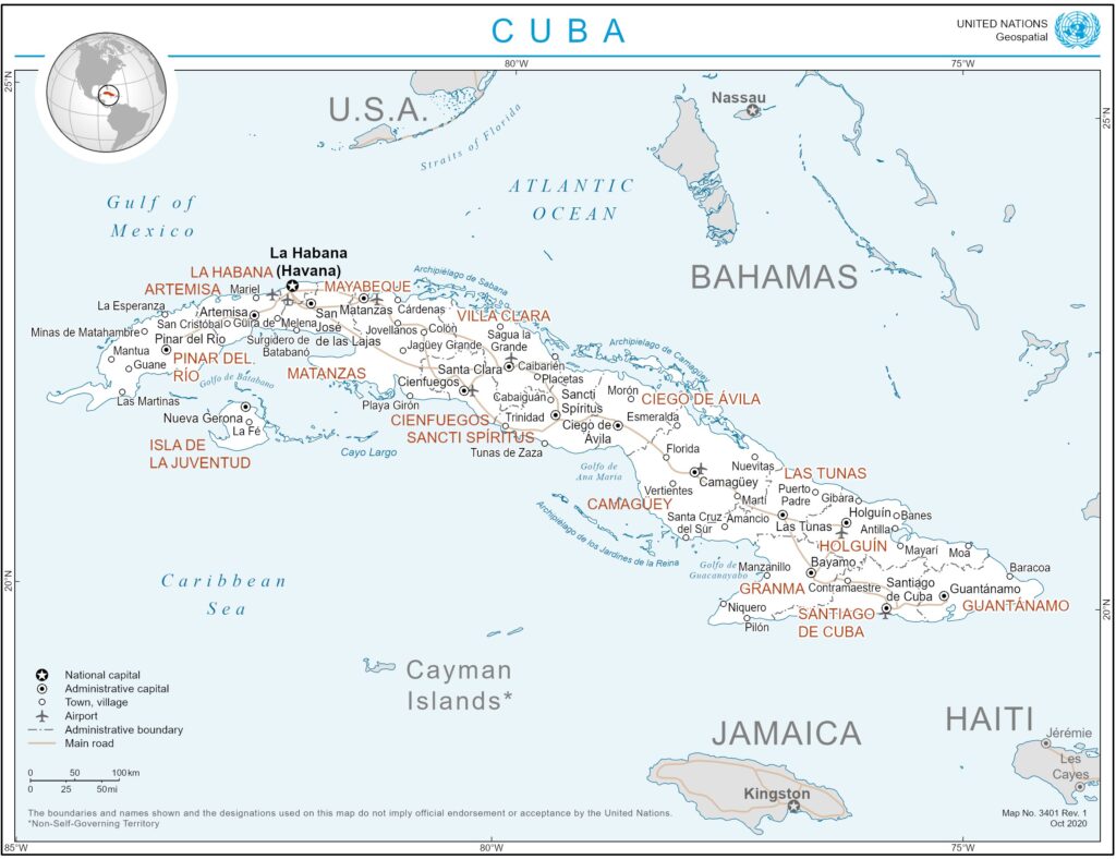 Carte des principales villes de Cuba.