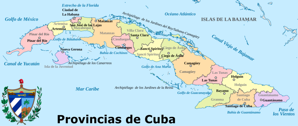 Carte des provinces de Cuba.