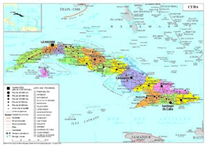 Carte politique de la république de Cuba.