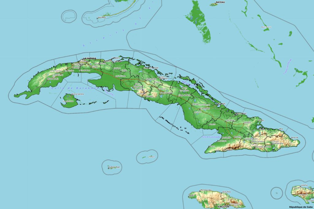 Carte physique de Cuba.