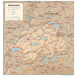 Carte du relief ombré de la Suisse.