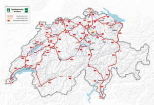 Carte du réseau autoroutier suisse.