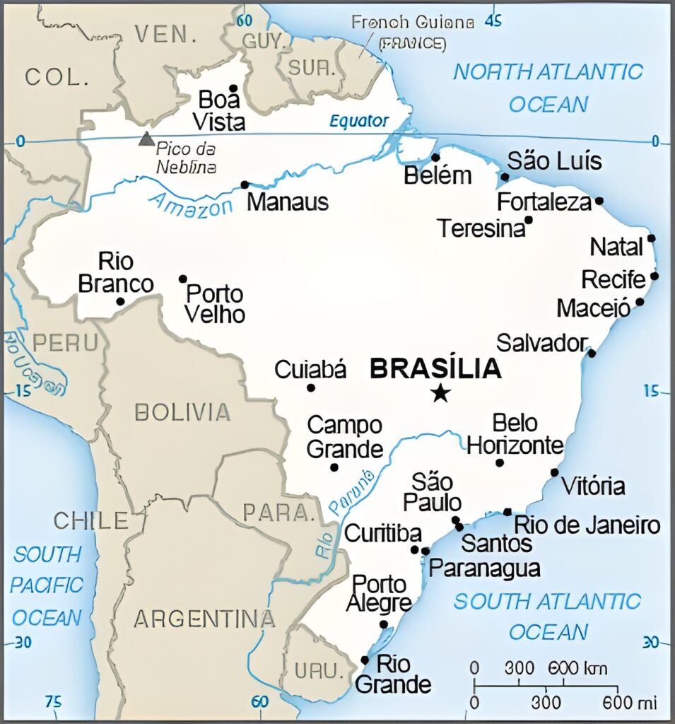 Carte des principales villes du Brésil