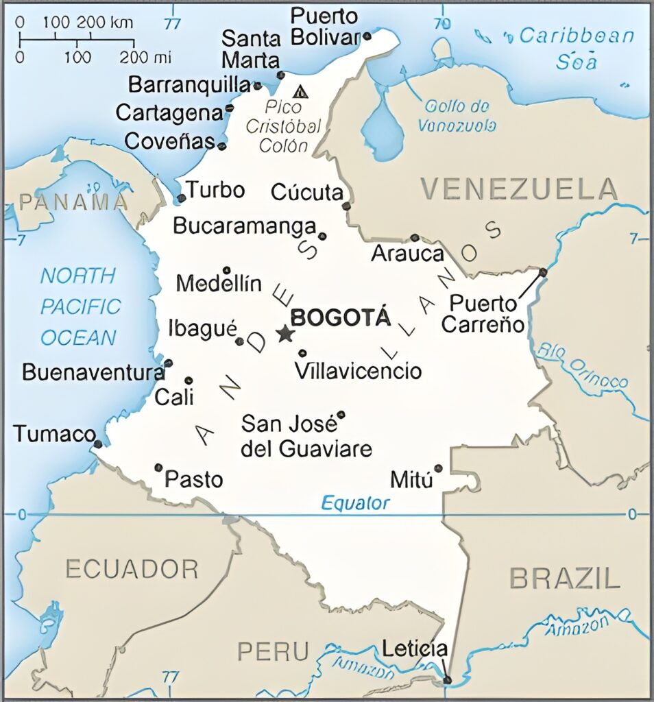 Carte des principales villes de Colombie