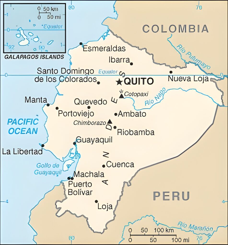 Carte des principales villes d'Équateur