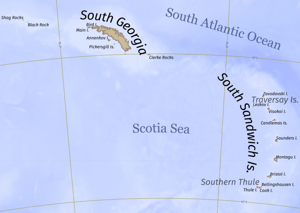 Carte de la Géorgie du Sud-et-les îles Sandwich du Sud