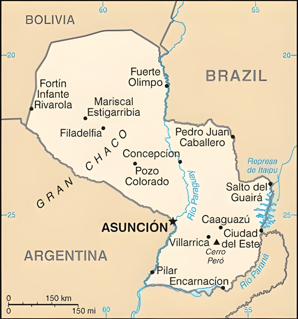 Carte des principales villes du Paraguay