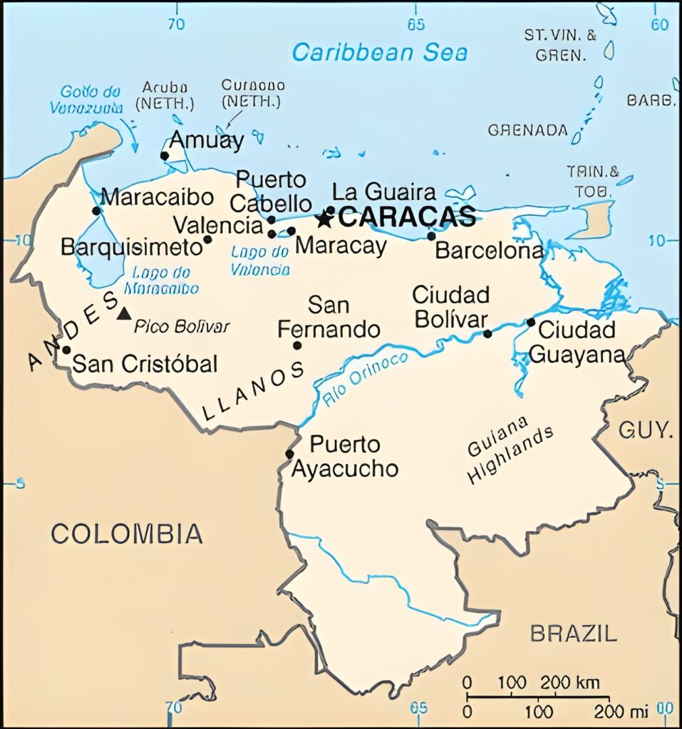 Carte des principales villes du Venezuela