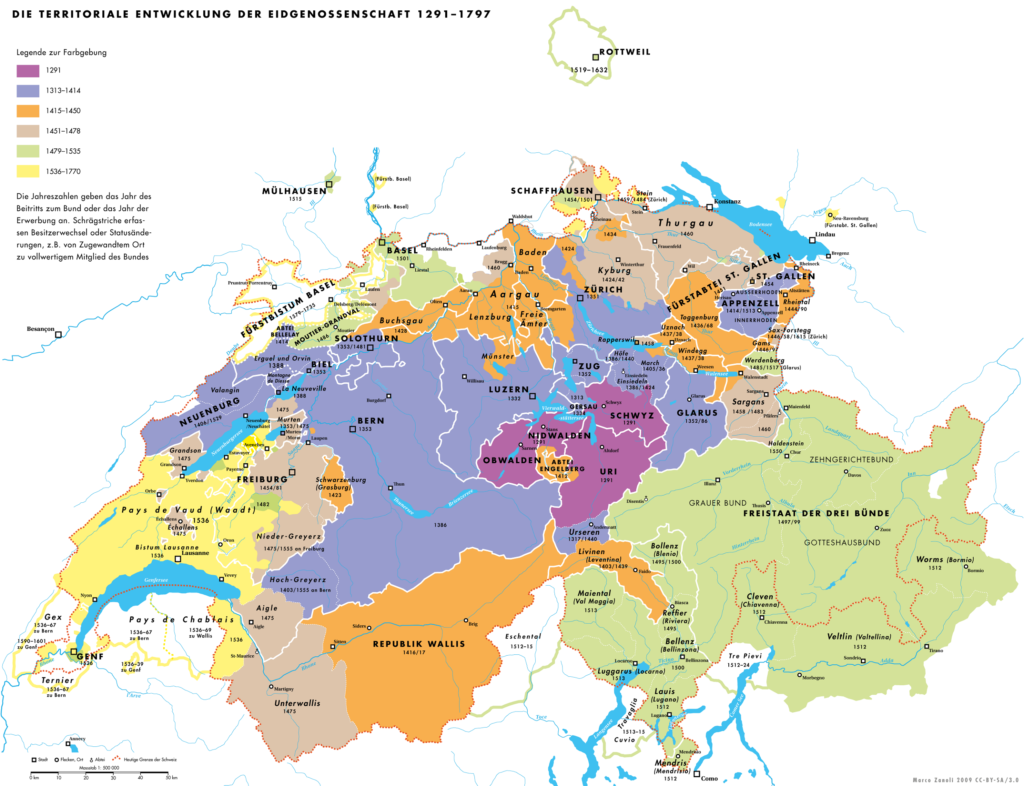 Carte de l'extension de l'ancienne Confédération suisse