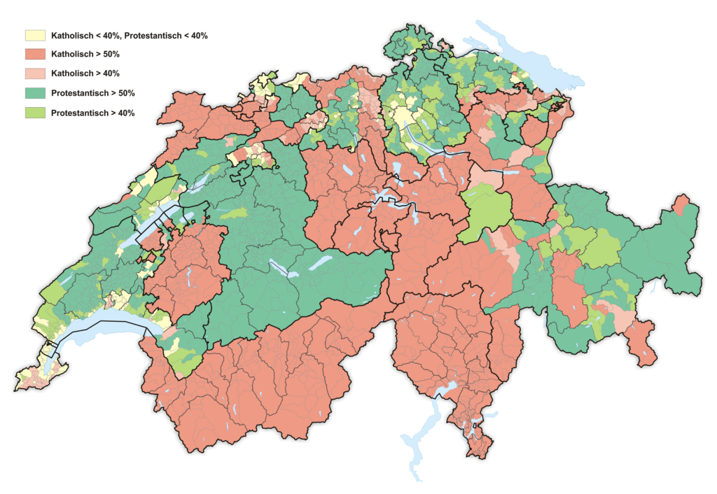 Carte des religions en Suisse.