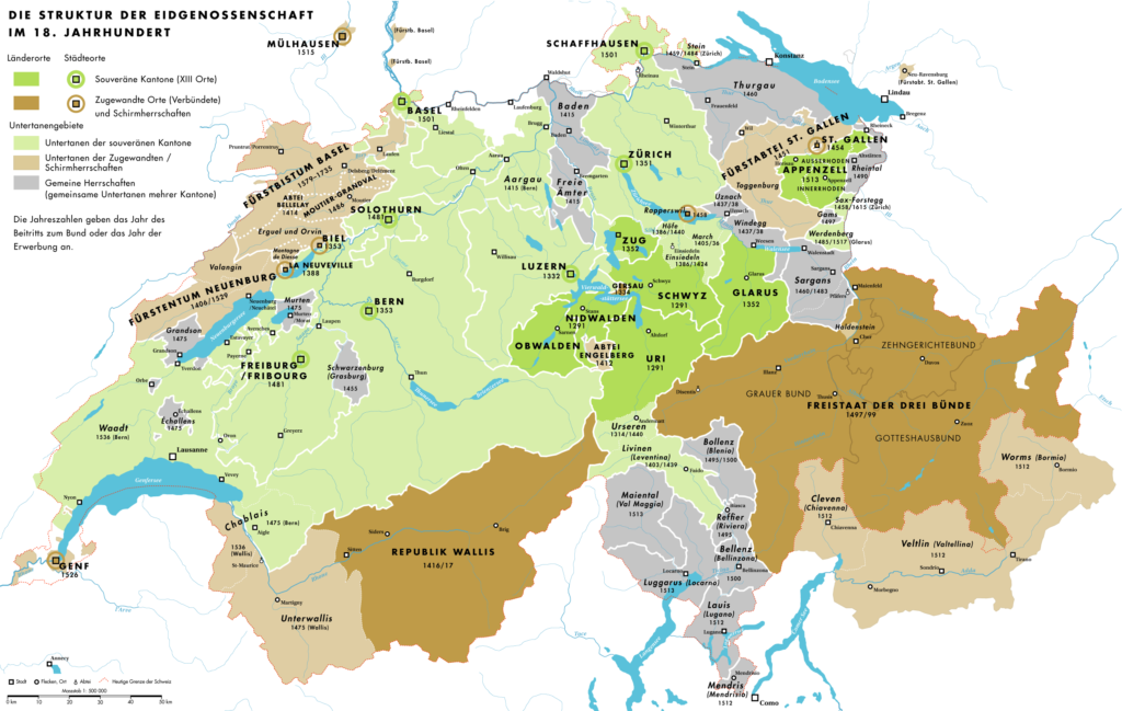 Carte de l'ancienne Confédération suisse au XVIIIe siècle