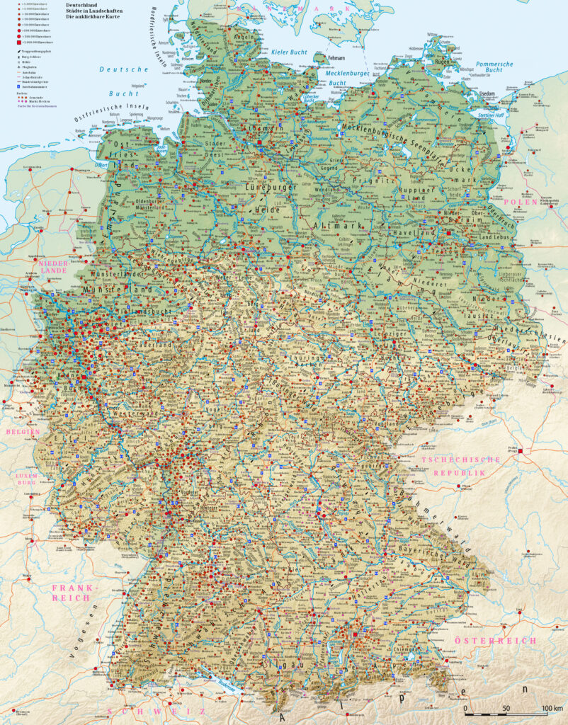 Carte des principales villes d'Allemagne.