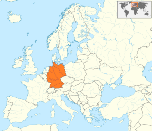 Carte de localisation de l'Allemagne en Europe centrale.