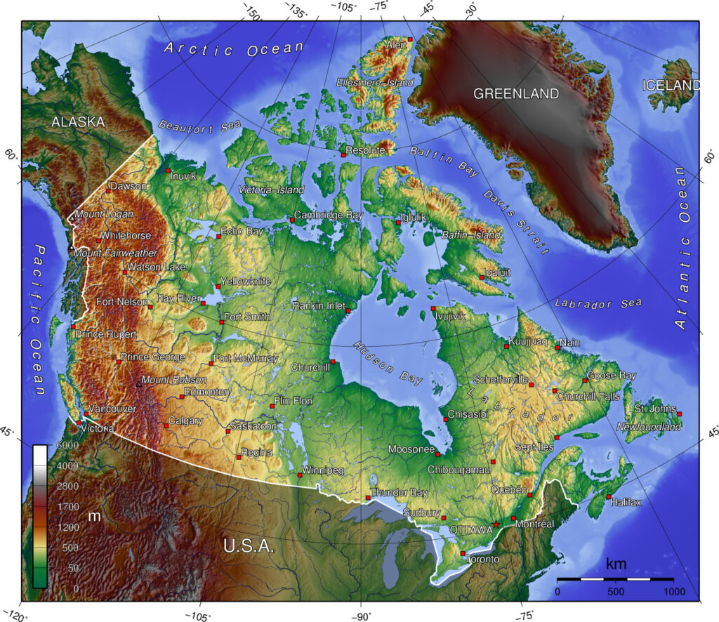 Carte topographique du Canada