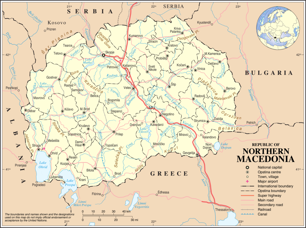 Carte des principales villes de Macédoine du Nord