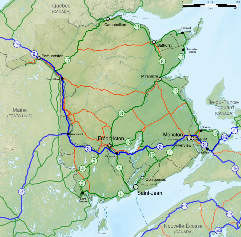 Carte topographique du Nouveau-Brunswick