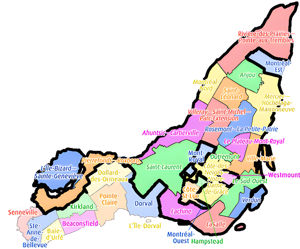 Carte des arrondissements de Montréal