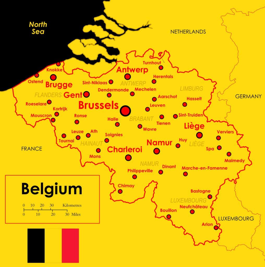 Carte des principales villes de Belgique