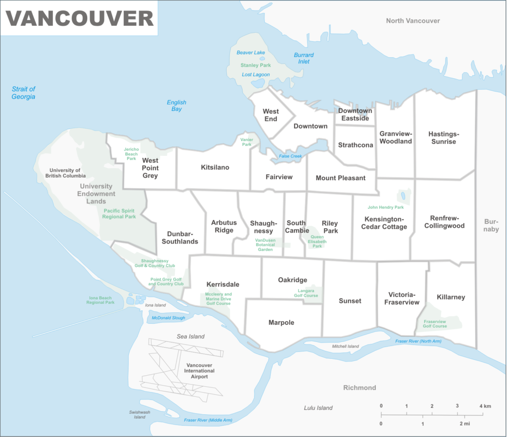 Carte des quartiers de Vancouver