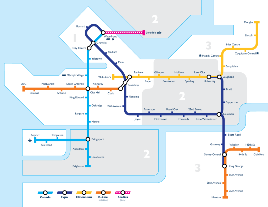 Plan du réseau de transport en commun rapide de Vancouver