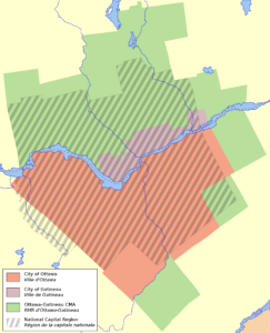 Région de la capitale nationale d'Ottawa-Gatineau par rapport à la région métropolitaine de recensement d'Ottawa-Gatineau