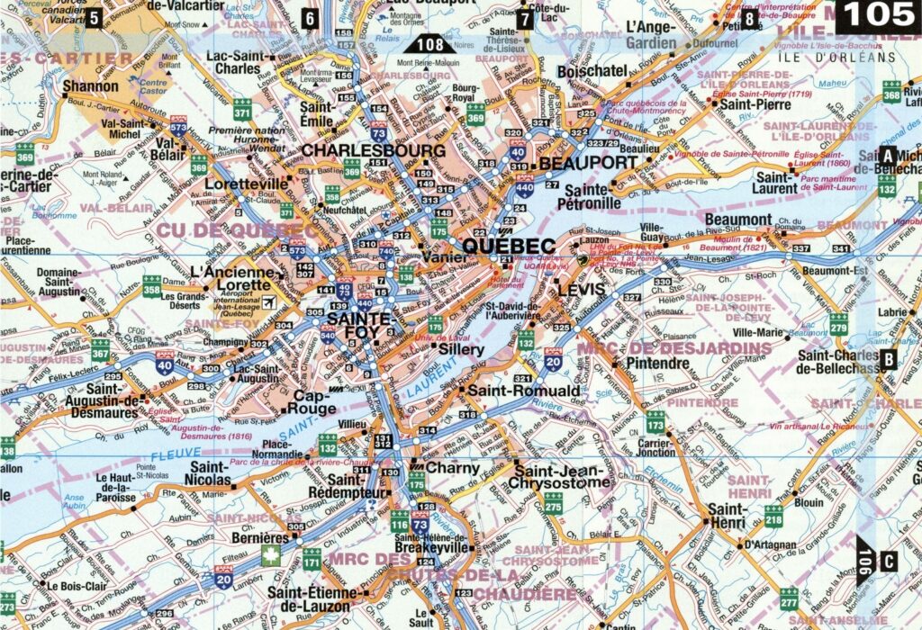 Carte des voies d'accès de la ville de Québec.