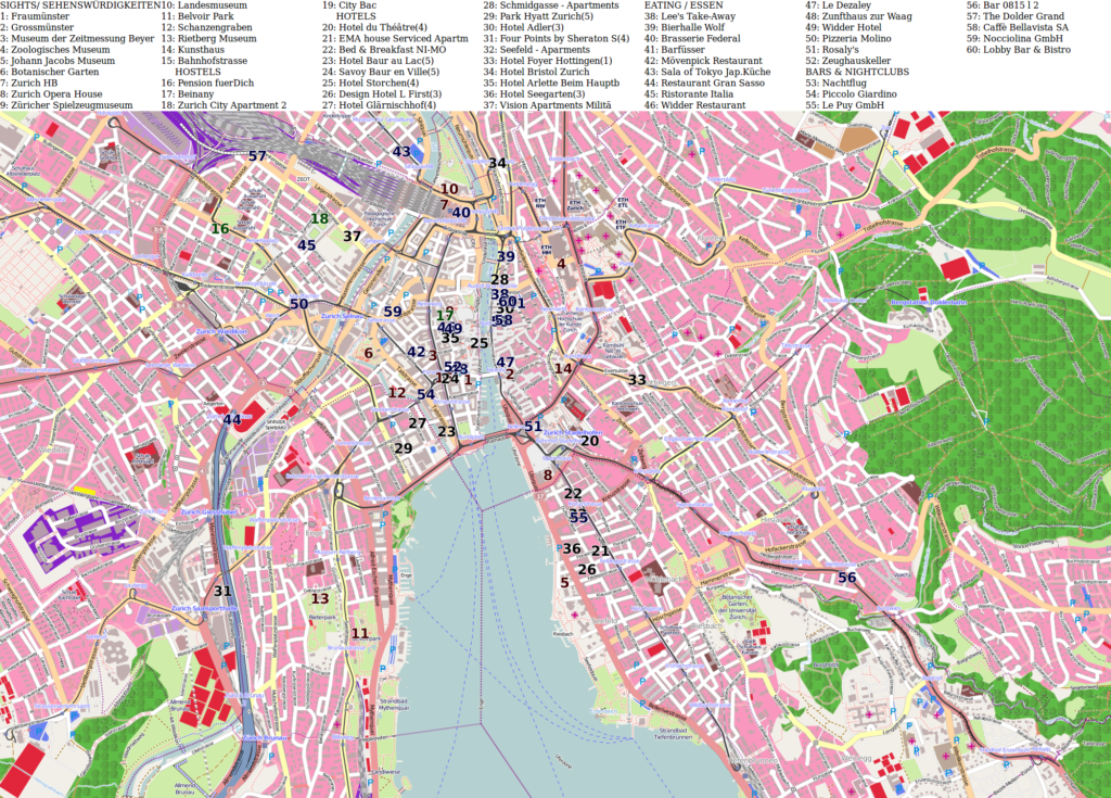 Carte de la ville de Zurich