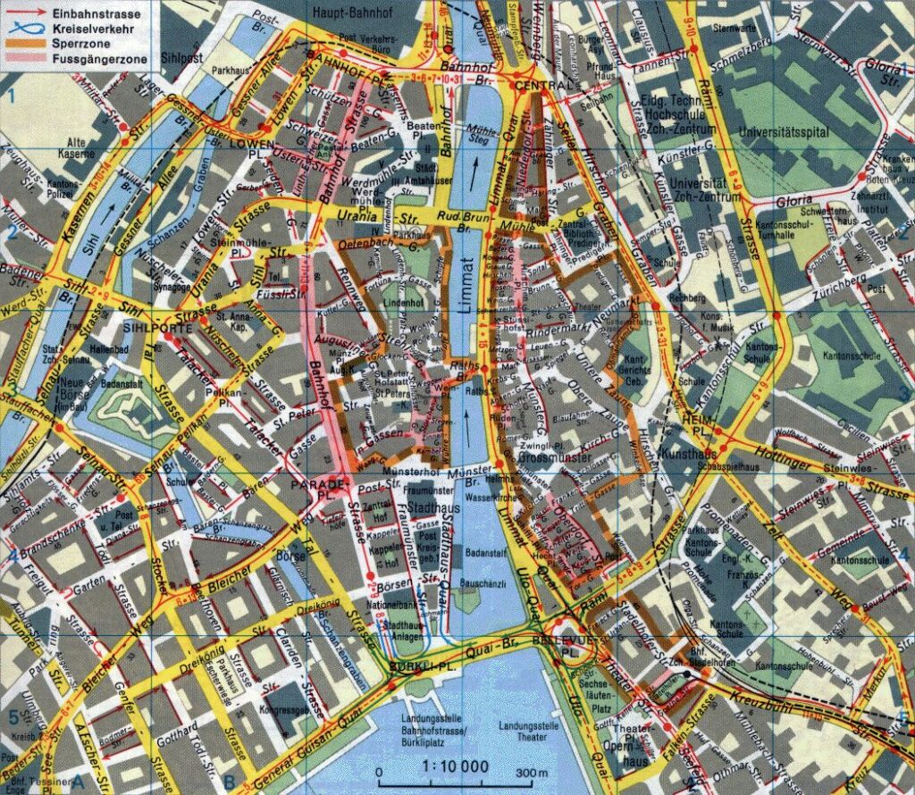 Carte de la vieille ville de Zurich