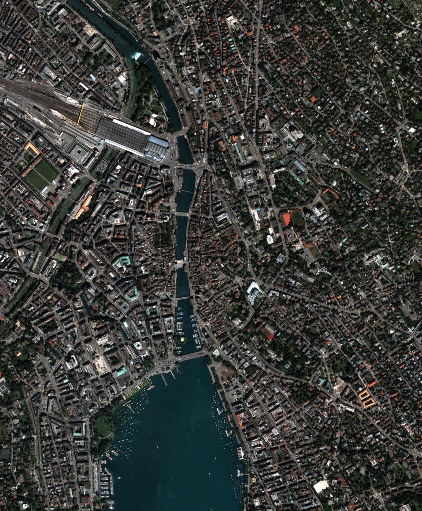 Image satellite du Centre-ville de Zurich, Suisse