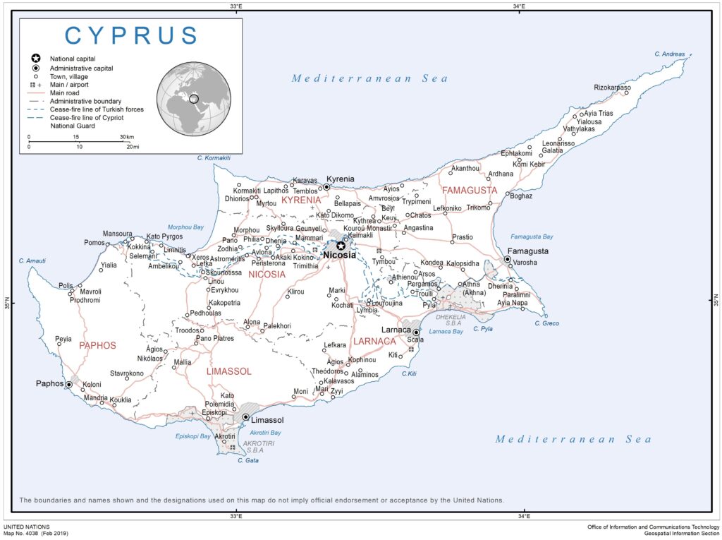 Carte des principales villes de Chypre.