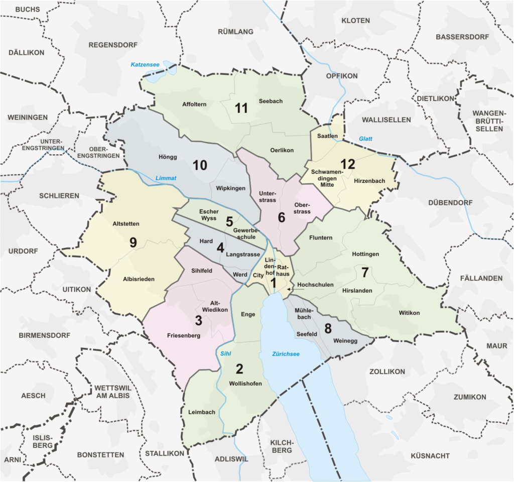 Carte des quartiers de Zurich