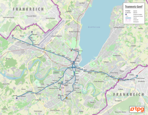 Carte du réseau de tramway de Genève