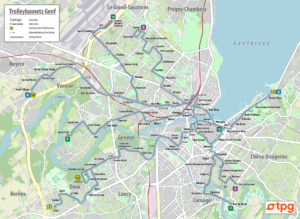 Carte du réseau de trolleybus de Genève