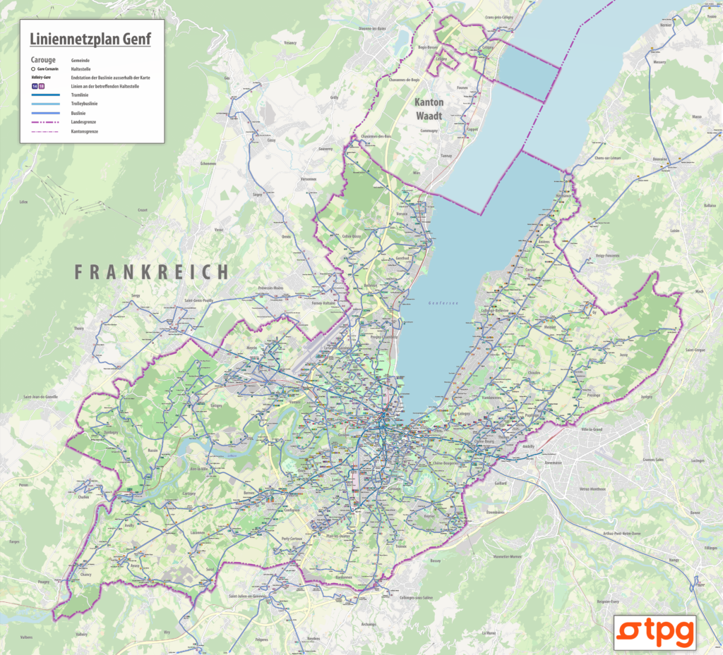 Carte du réseau des Transports publics genevois TPG.