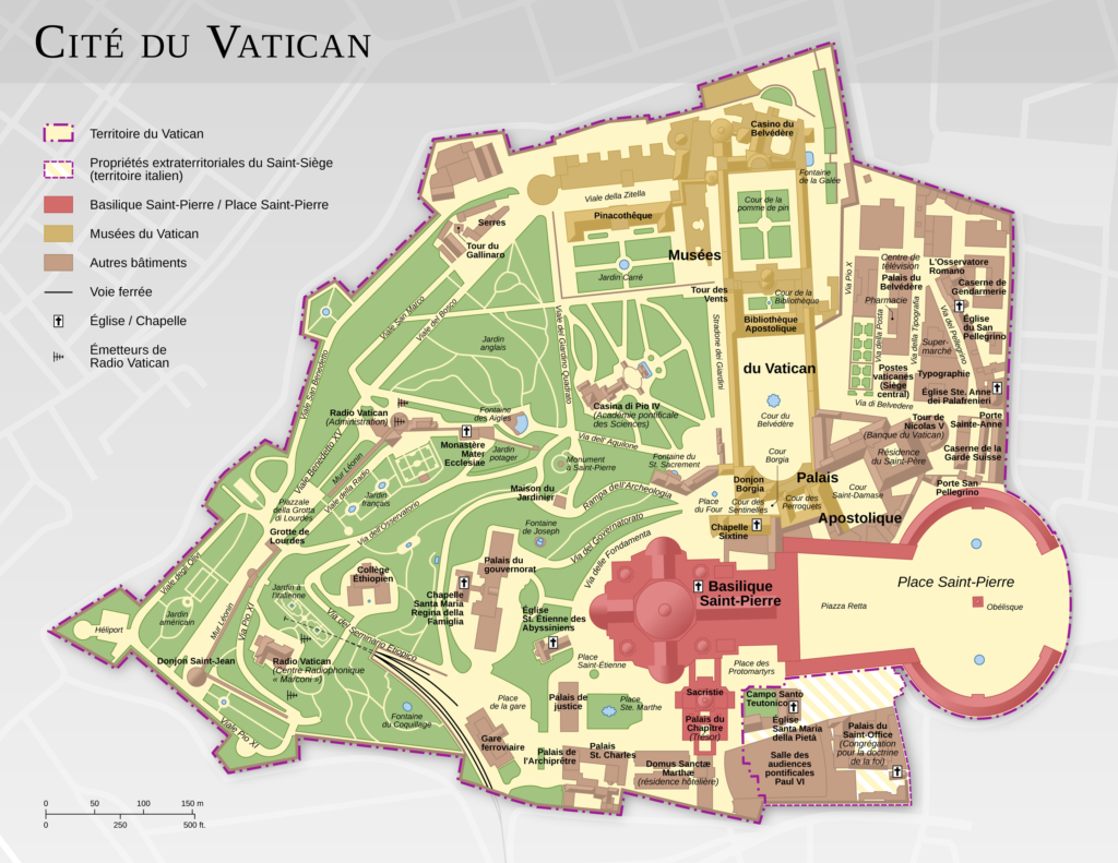 Plan des principales structures et monuments de la Cité du Vatican.