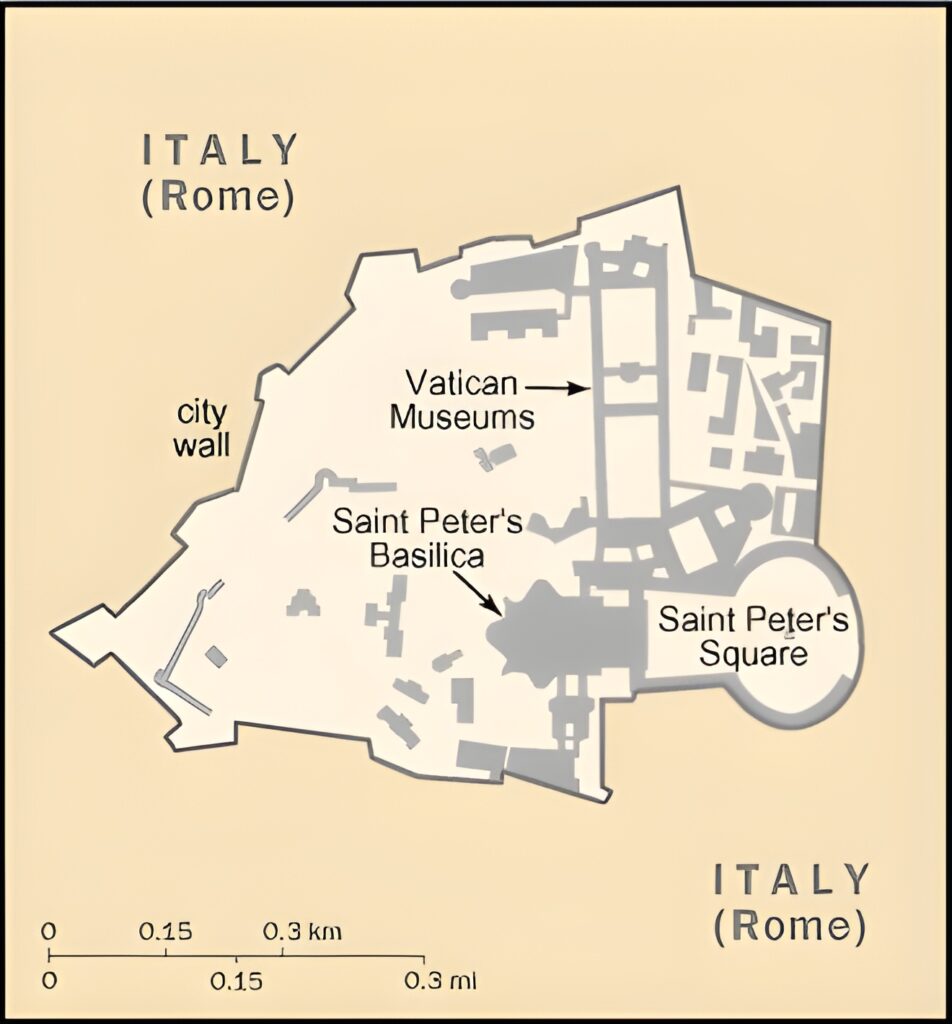 Plan des principales structures et monuments de la Cité du Vatican
