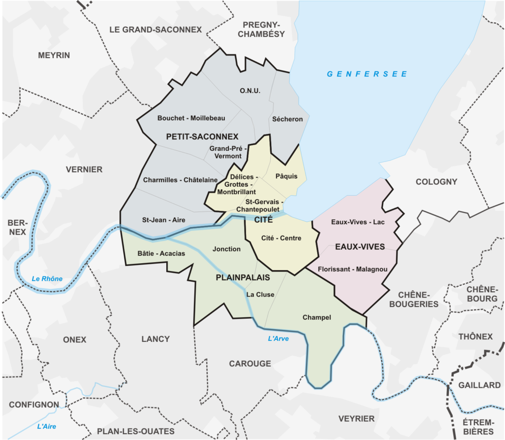 Carte des secteurs et quartiers de Genève
