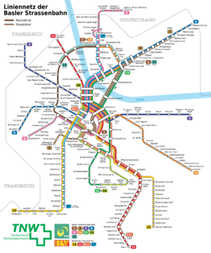 Plan du réseau de tramway de Bâle