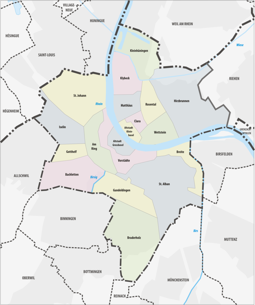 Carte des quartiers de la ville de Bâle