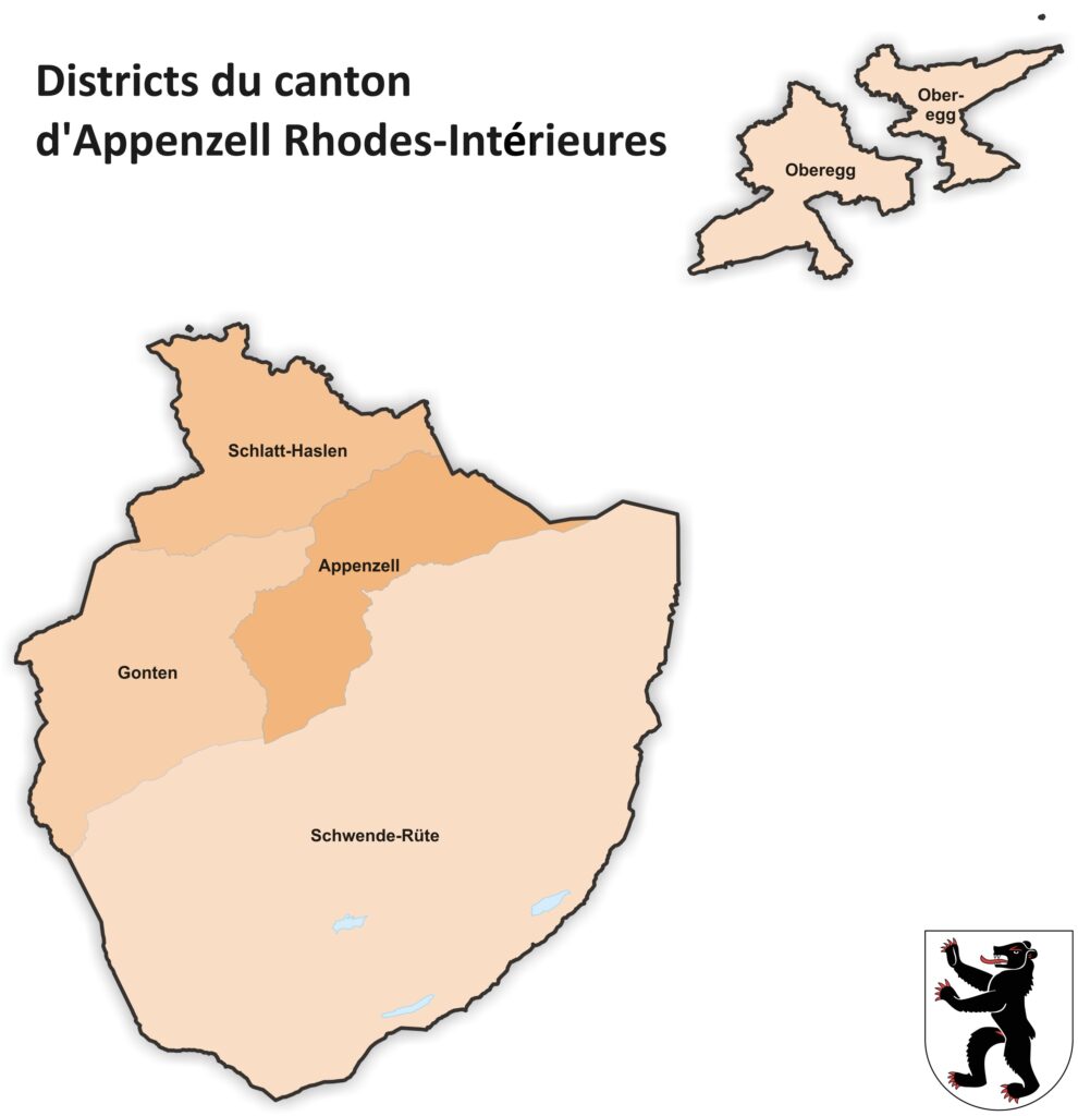 Carte des districts du canton d'Appenzell Rhodes-Intérieures.