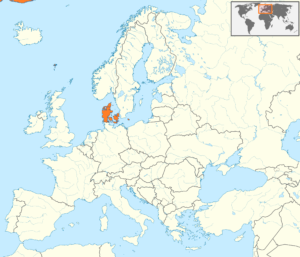 Carte de localisation du Danemark en Europe.