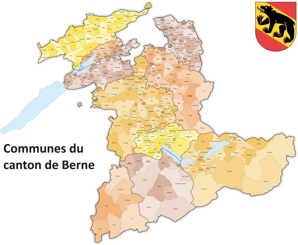Carte des communes du canton de Berne.