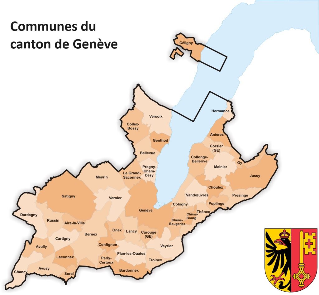 Carte des communes du canton de Genève.