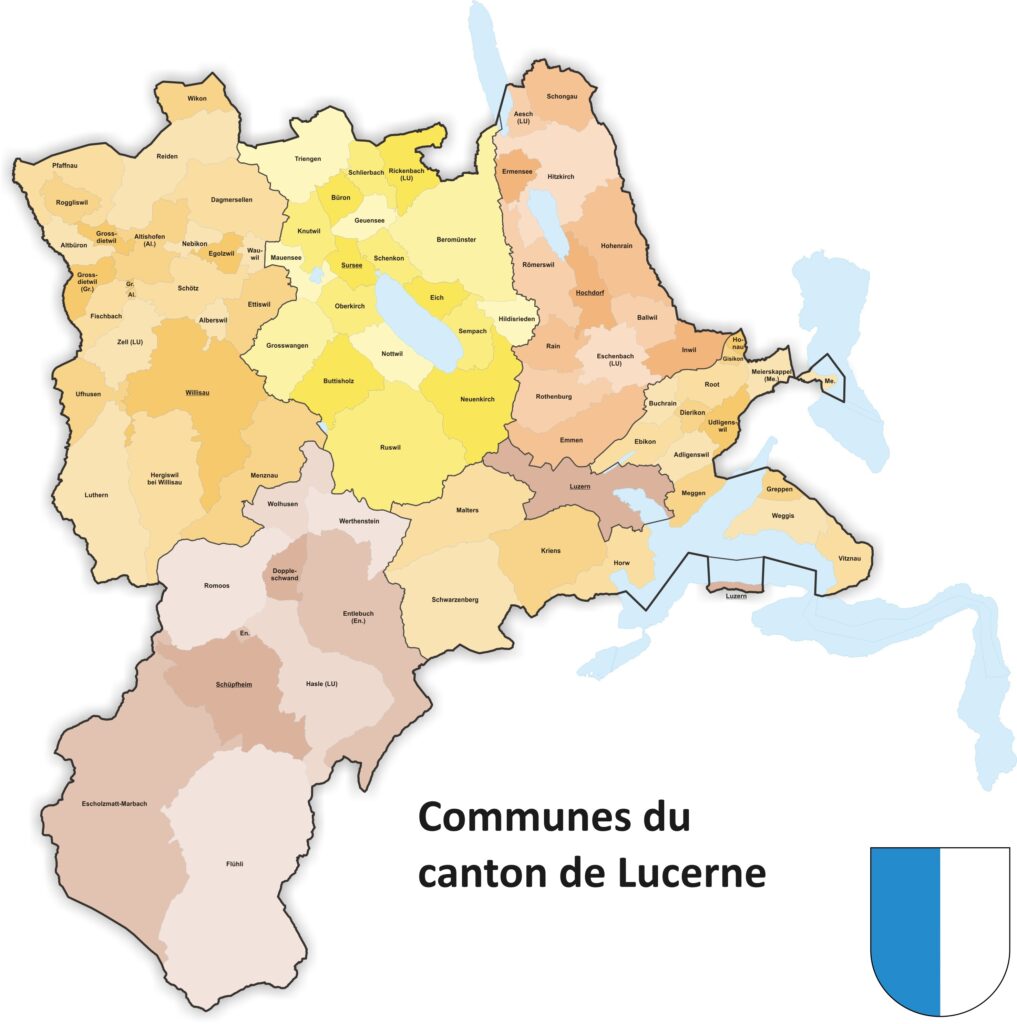 Carte des communes du canton de Lucerne.