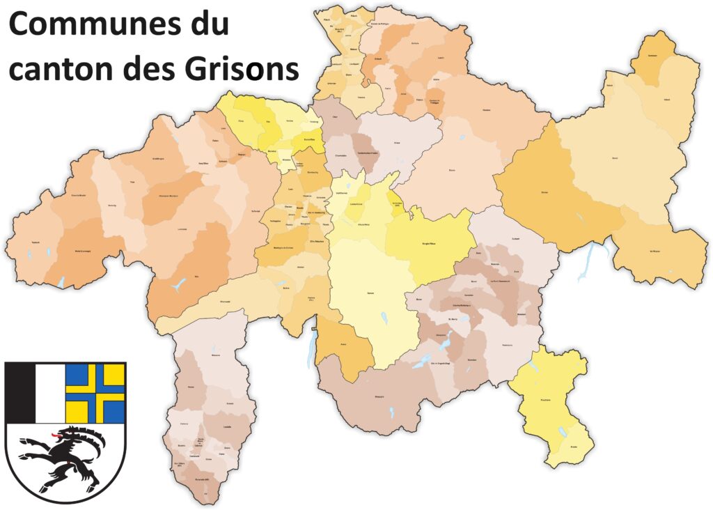 Carte des communes du canton des Grisons.