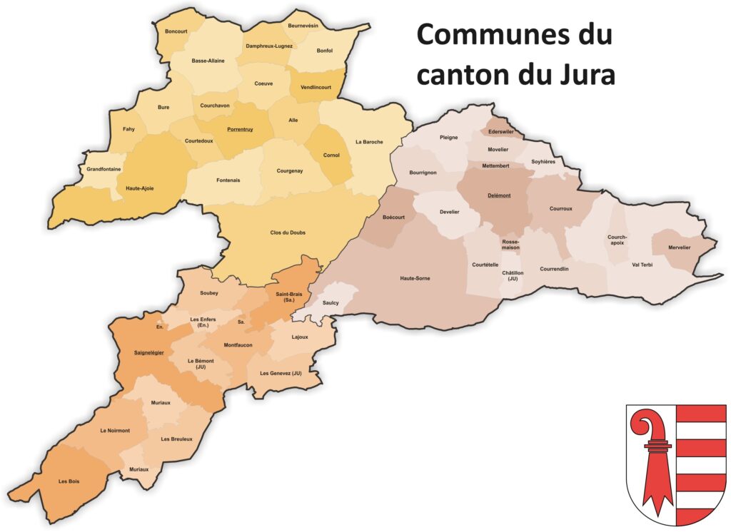 Carte des communes du canton du Jura.