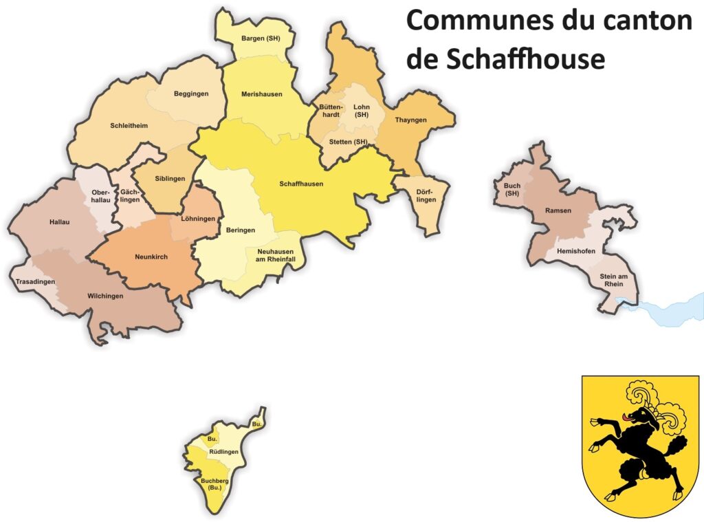 Carte des communes du canton de Schaffhouse.