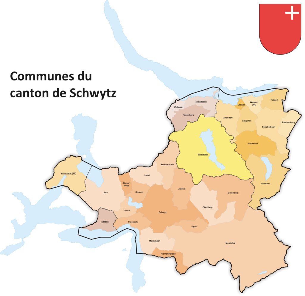 Carte des communes du canton de Schwytz.